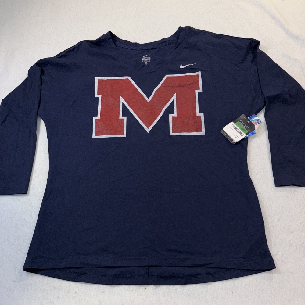 Nike Michigan Wolverines Blue Women's X Large Block‎ M Logo Long Sleeve T Shirt